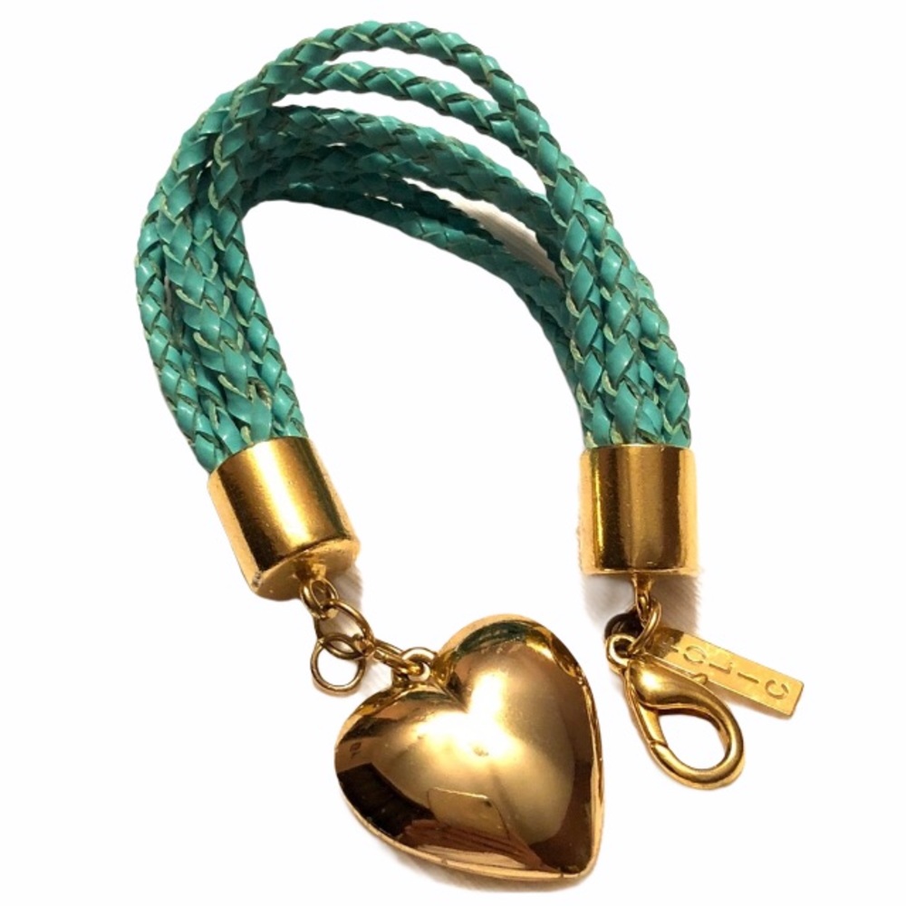 Folic braided leather gold heart bracelet